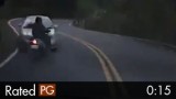 Guy on Scooter Drives Head-On Into Car Around Blind Turn
