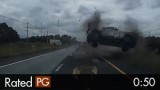 Pickup Truck Voilently Rolls Into Oncoming Traffic